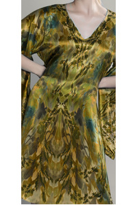 Silk Kimono Dress Olive Green Middi 