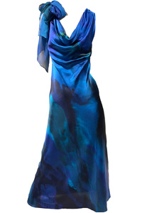 Blue Fire Waterfall Neck Silk Dress Summer 25-26