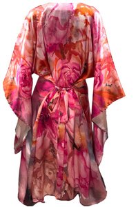 Lost Flowers Silk Kimono Middi Dress, Petals of Dawn