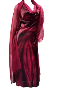 Merlot Sway  Waterfall Neck Silk Dress