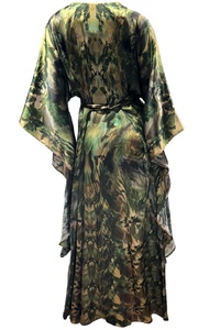 Silk Kimono Dress Floor Length - Olive Green