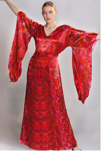 Scarlet Silk Kimono Dress Floor Length