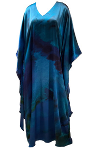 Silk Kimono Dress Blue Fire - Floor Lenght