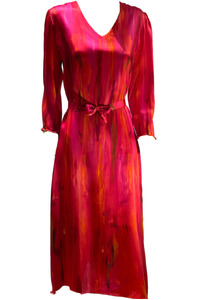 Fire Long Sleeve Silk Satin Dress