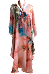 Spring Blossoms Silk Satin Maxi Kaftan