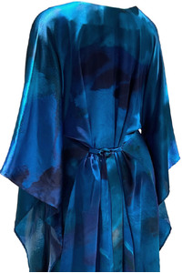 Silk Kimono Dress Blue Fire - Middi