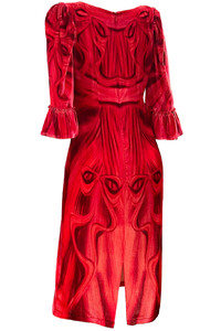 Scarlet Papillon Silk Velvet Ruffle Sleeve Dress