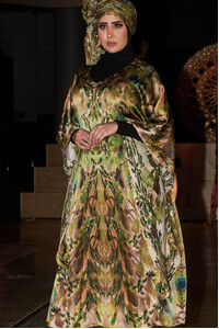 Olive Maxi Silk Kimono Dress