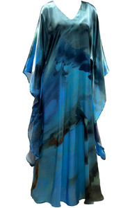 Silk Kimono Dress Poceline Blue - Floor Length