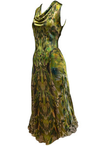 Boutique De Fleur Green-Gold Cowl Neck Dress