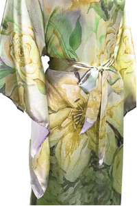 Lost Flowers Silk Kimono Middu Dress, Lime