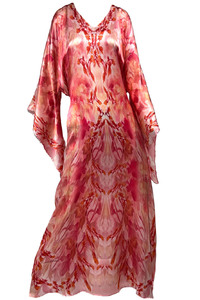 Silk Kimono Dress Floor Lengh Pink Dragon