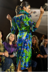 Bouquet de Fleur Silk Velvet Ruffle Sleeve Dress