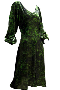 Forest Hue Silk Velvet Bell Dress