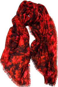 Crimson Bloom  Fine Wool Scarf