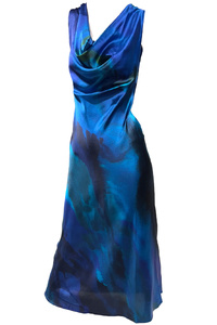 Blue Fire Waterfall Neck Silk Dress Summer 25-26