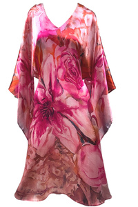 Lost Flowers Silk Kimono Middi Dress, Petals of Dawn