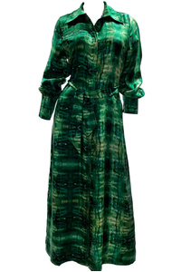 Mossy Green Silk Shirt Dress 2026