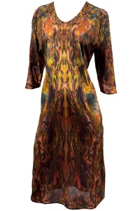 Floral Symphony of Autumn Silk Crepe Dress Long Sleeve Dress