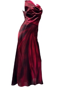 Merlot Sway  Waterfall Neck Silk Dress