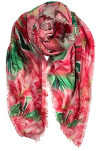 Pink Lilies Fine Wool Scarf