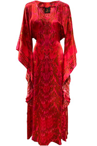Scarlet Silk Kimono Dress Floor Length