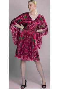 Silk Kimono Dress Fuchsia Middi
