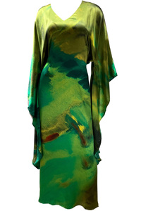 Silk Kimono Dress Green Forest - Floor Length
