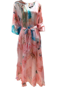 Spring Blossoms Silk Satin Maxi Kaftan