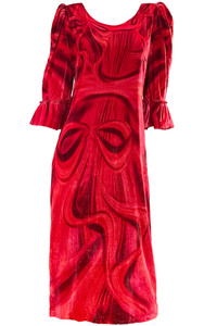 Scarlet Papillon Silk Velvet Ruffle Sleeve Dress