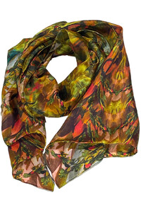 Bouquet de Fleur Green/Orange Silk Scarf