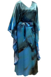 Silk Kimono Dress Poceline Blue - Floor Length