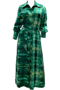 Mossy Green Silk Shirst Dress