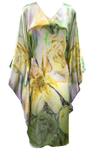 Lost Flowers Silk Kimono Middu Dress, Lime