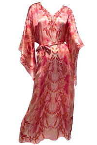 Silk Kimono Dress Floor Lengh Pink Dragon