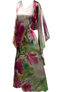 Orchids in Love Silk Kimono Dress Floor Length