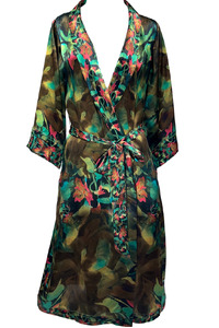 Silk Robe Jacket Floral Green