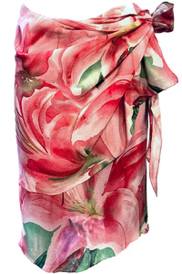 Pink Lilies Silk Crepe Wrap Skirt
